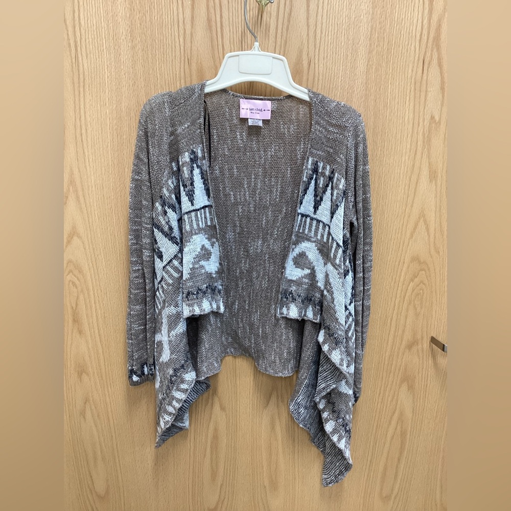 Brown and Gray Asymmetrical Cardigan Sweater